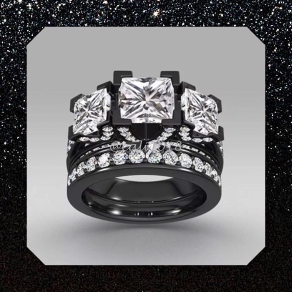JUST IN🆕2pc 925 Silver W/Black Overlay Wedding